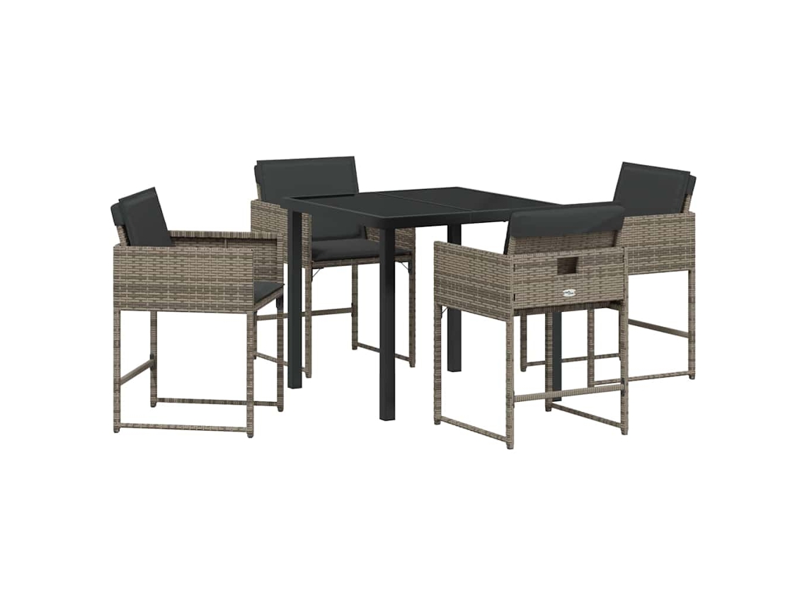 Conjunto de Jantar para Jardim 5 Pcs - Móveis de Jardim para Refeição Cinzeto Vime Pe HARLANV1