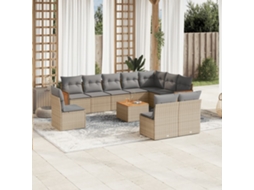 Vidaxl 11 Pcs Conjunto Sofás De Jardim C/ Almofadões Vime Pe Bege