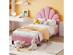 Cama Infantil 90x200 Veludo Rosa Com Estrado Floral