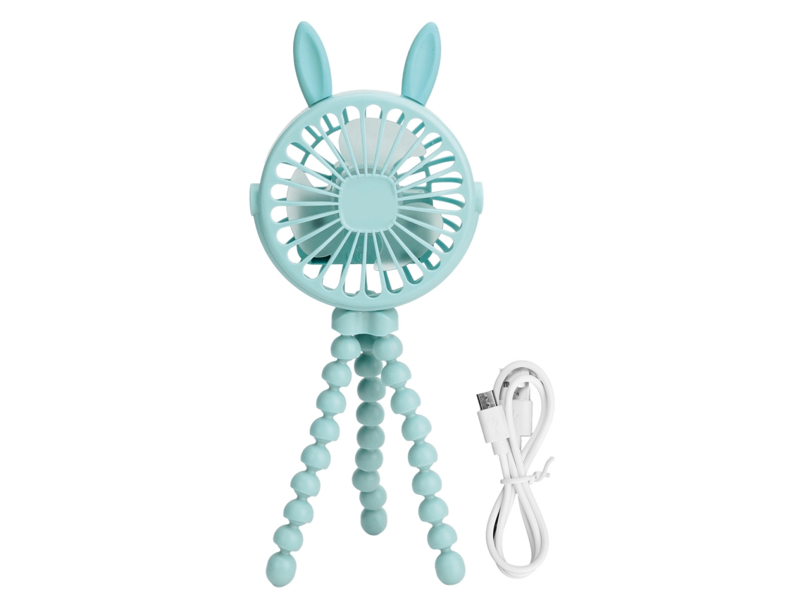 Electric Stroller Fan Adjustable 3 Gears Pointed Ears Handheld Mini Hanging Led Tripod Clip Stroller Fan Blue