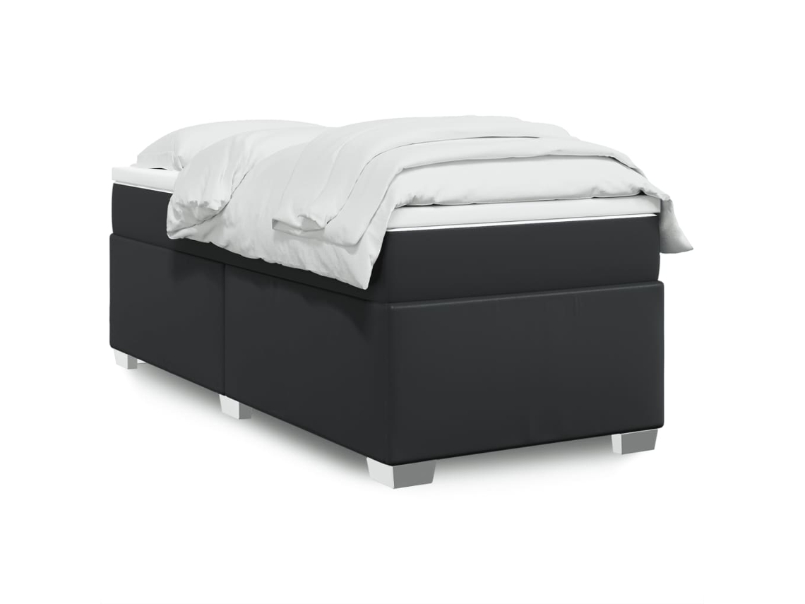 Cama Com Molas/colchão 100x200 Cm Couro Artificial Preto