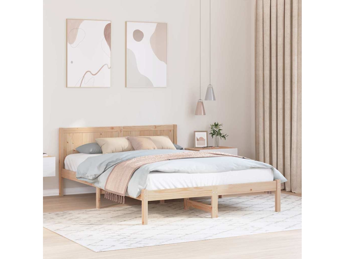 Vidaxl Estrutura da Cama Castanho 150 X 200 Cm Madeira de Pinho Maciça