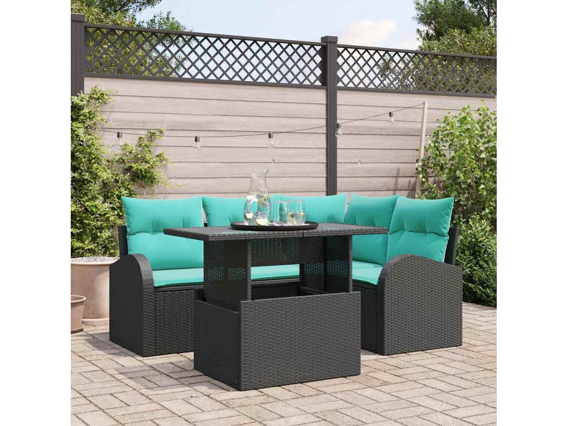 Vidaxl Conjunto De Sofá De Jardim 5 Pcs Preto Rattan Sintético