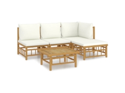 Maison Exclusive - 5 Pcs Conjunto Lounge De Jardim Bambu C/ Almofadões Branco Nata