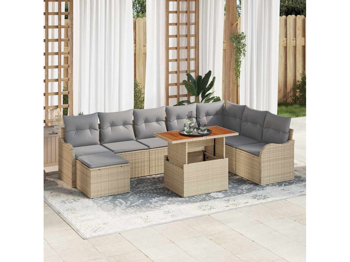 Vidaxl Conjunto De Sofá De Jardim 9 Unid. Bege E Cinzento Claro