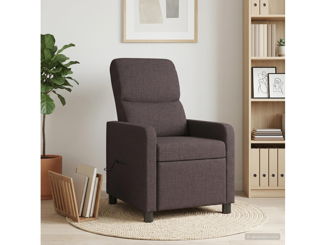 Vidaxl Recliner De Massagem Marrom Escuro Tecido