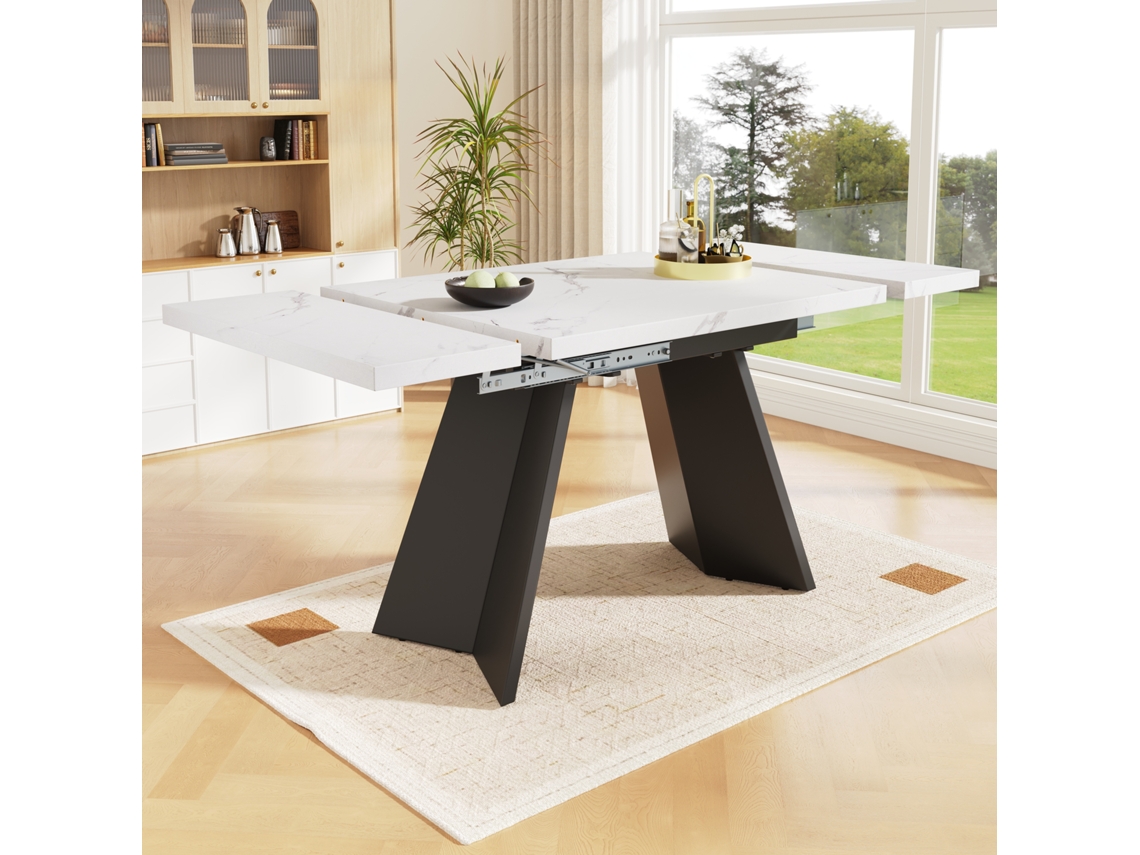 Mesa de Jantar Extensível com Design Flexível, Tampo Branco e Pés Planos HONGRUI TECH (99x159x74 cm)