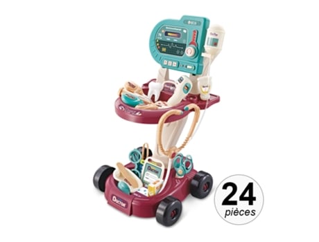 Carrinho Médico para Crianças com Efeitos Sonoros e Luminosos Conjunto de 24 Peças Multicor TECHKIDZ