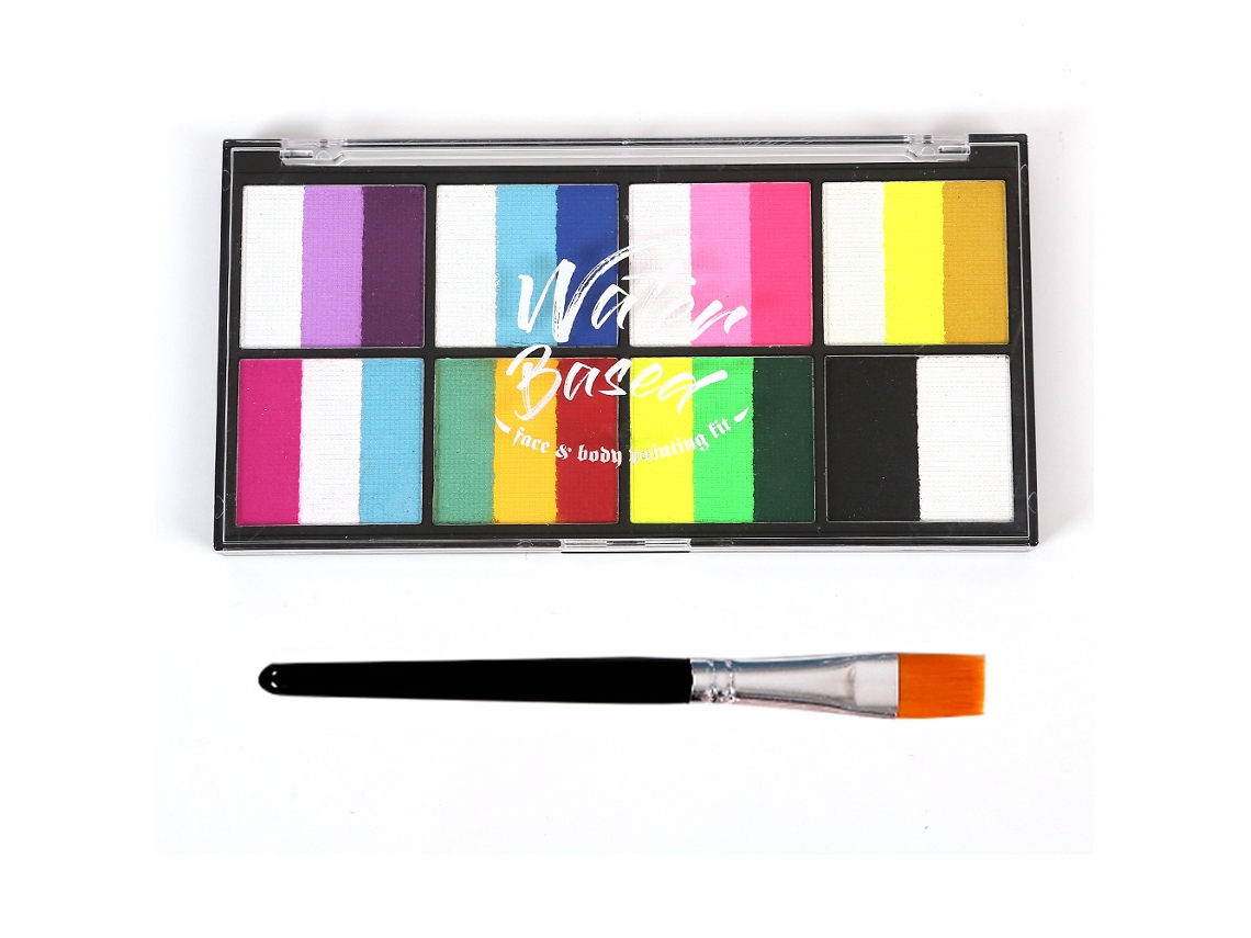 Conjunto de Tinta Aquarela 18 Cores com 4 Pincéis e 4 Estênceis Seguro Não Tóxico para Pintura Facial Corporal Halloween Cosplay Festas