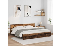 Vidaxl Estrutura Da Cama Com Fitas Led Madeira Antiga 200 X 200 Cm