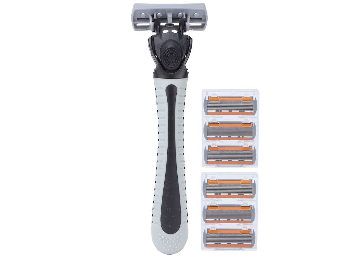 Navaja De Afeitar De Acero Inoxidable Com 6 Lâminas E Cabo De Abs Portátil Para Homens