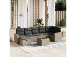 Vidaxl 8 Pcs Conjunto Sofás De Jardim C/ Almofadões Vime Pe Cinzento
