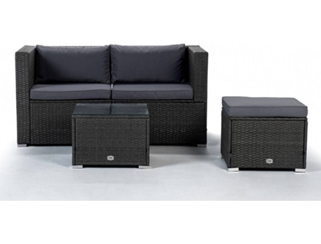 Conjunto Sofá KIEFERGARDEN Bahamas Conjunto Duplo (Cinzento-Aço Galvanizado e Ratán Sintético-140cm)
