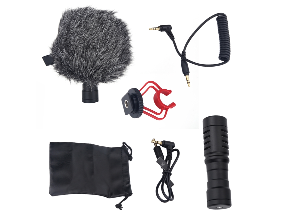 Micrófono Cardioide Condensador Para Cámara Dslr, Smartphone Y Videocámara Con Soporte Y Protector Antiviento