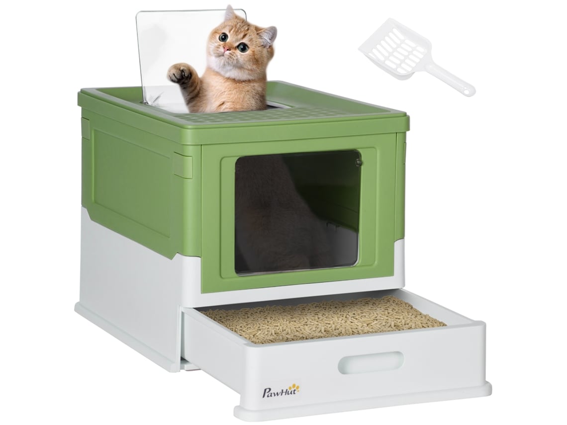Caixa de Areia para Gatos Dobrável Caixa de Areia para Gatos Fechada com Bandeja Removível 47,5x35,5x36,7cm Verde Claro ESSÊNCIACASA