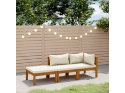 3 Pcs Conjunto Lounge Jardim C/ Almofadões Creme Acácia Maciça Dkd Home Decor