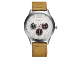Relógio de pulso casual masculino Gaiety com pulseira de PU, analógico, quartzo, esportivo, redondo, bege.