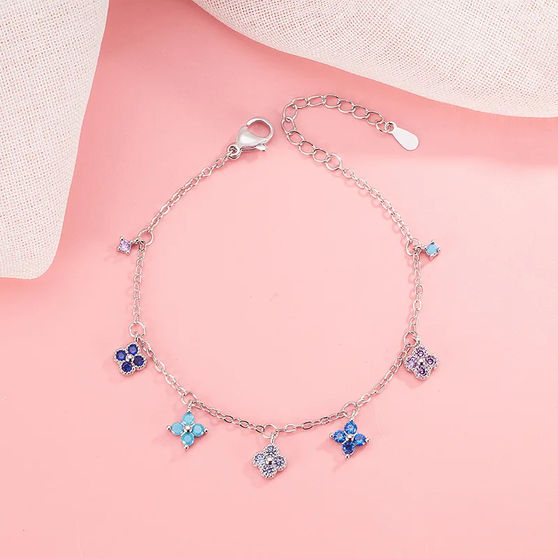 (pulseira) Pulseira Em Prata De Lei 925 Com Trevo De Quatro Folhas E Diamantes, Conjunto De Tornozeleiras Coloridas