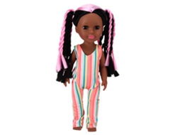 Muñeca Niña De Piel Negra De 14 Polegadas Com Roupa A Riscas Colorida, Muñeca Exquisita Bonita, Presente De Aniversário Para Crianças