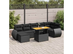 Vidaxl 8 Pcs Conjunto Sofás De Jardim Com Almofadões Vime Pe Preto