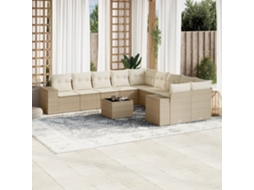 Vidaxl 11 Pcs Conjunto Sofás De Jardim C/ Almofadões Vime Pe Bege
