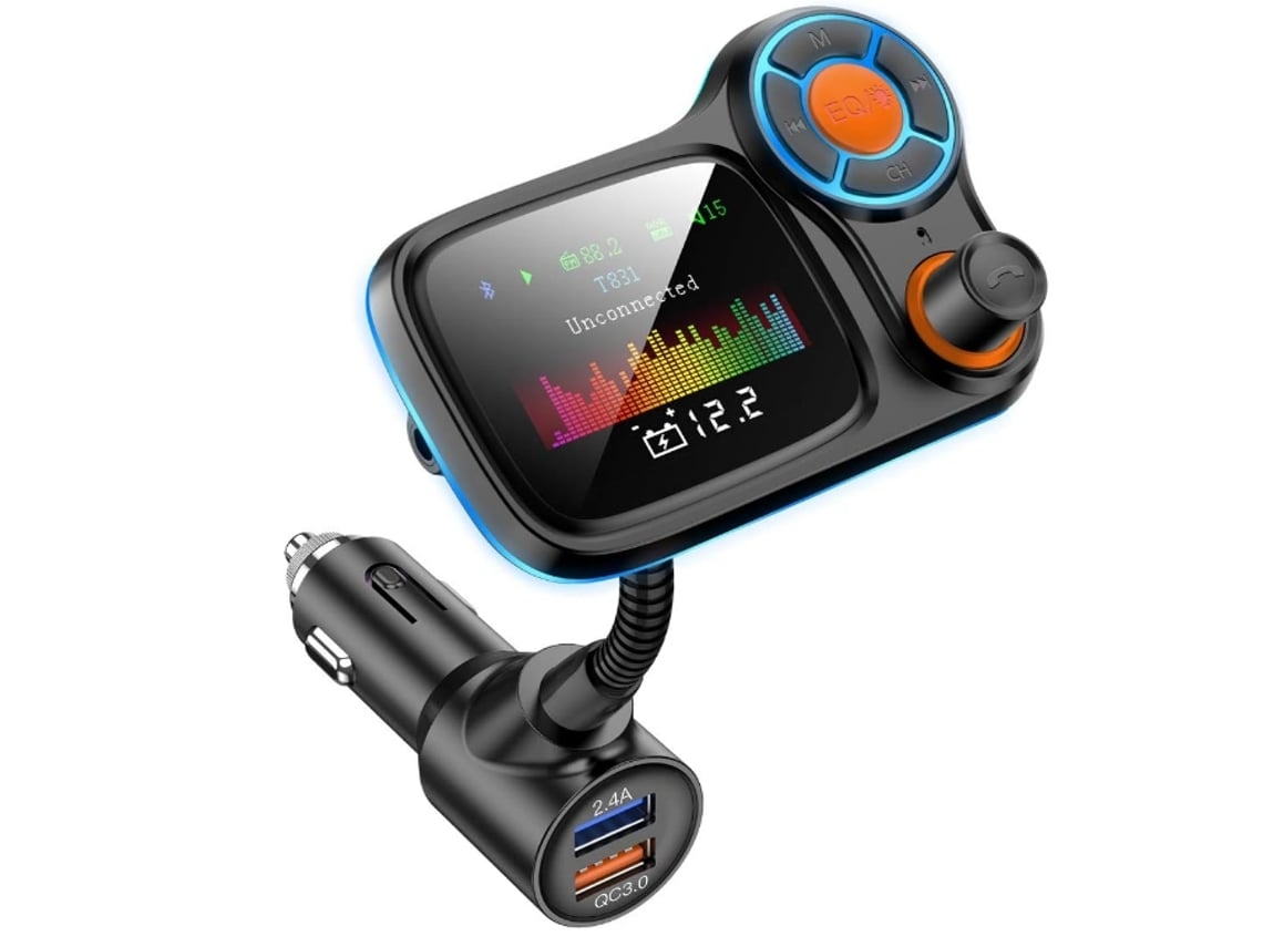 Adaptador Bluetooth Sem Fio para Carro Transmissores de Rádio Fm Receptor de Chamada Viva-Voz e Reprodução de Música Mp3/App Qc3.0 E