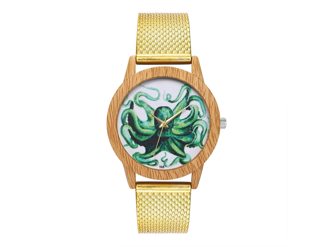 Relógio de quartzo casual unissex com pulseira de silicone dourada para homens e mulheres.