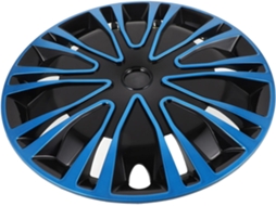 Kit De Calotas Decorativas Para Rodas De Carro De 15 Polegadas, Em Aço E Polipropileno, Nas Cores Azul E Preto.