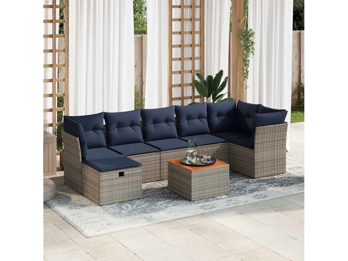 Vidaxl 8 Pcs Conjunto Sofás De Jardim C/ Almofadões Vime Pe Cinzento