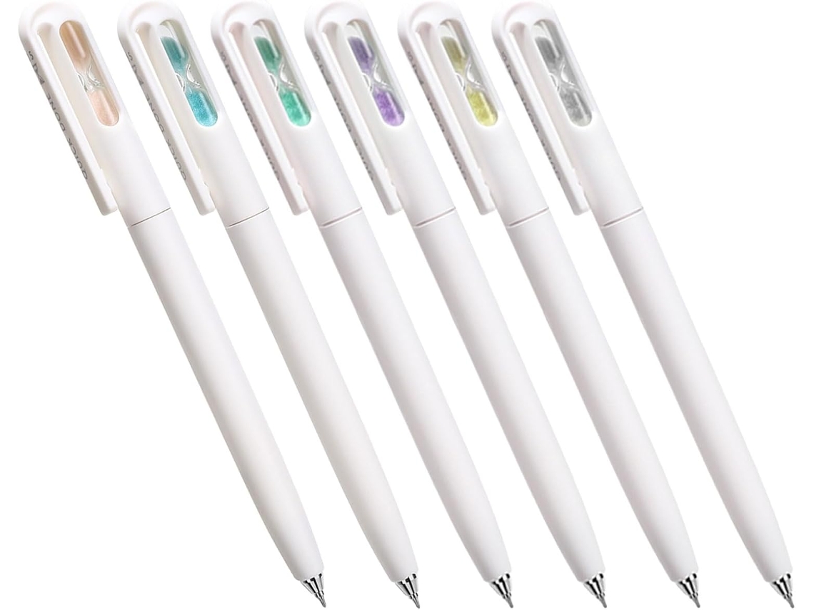 Conjunto De 6 Canetas Gel Em Formato Ampulheta, Plástico,