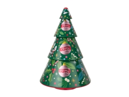Caixa de Doces em Lata Forma de Árvore de Natal Verde