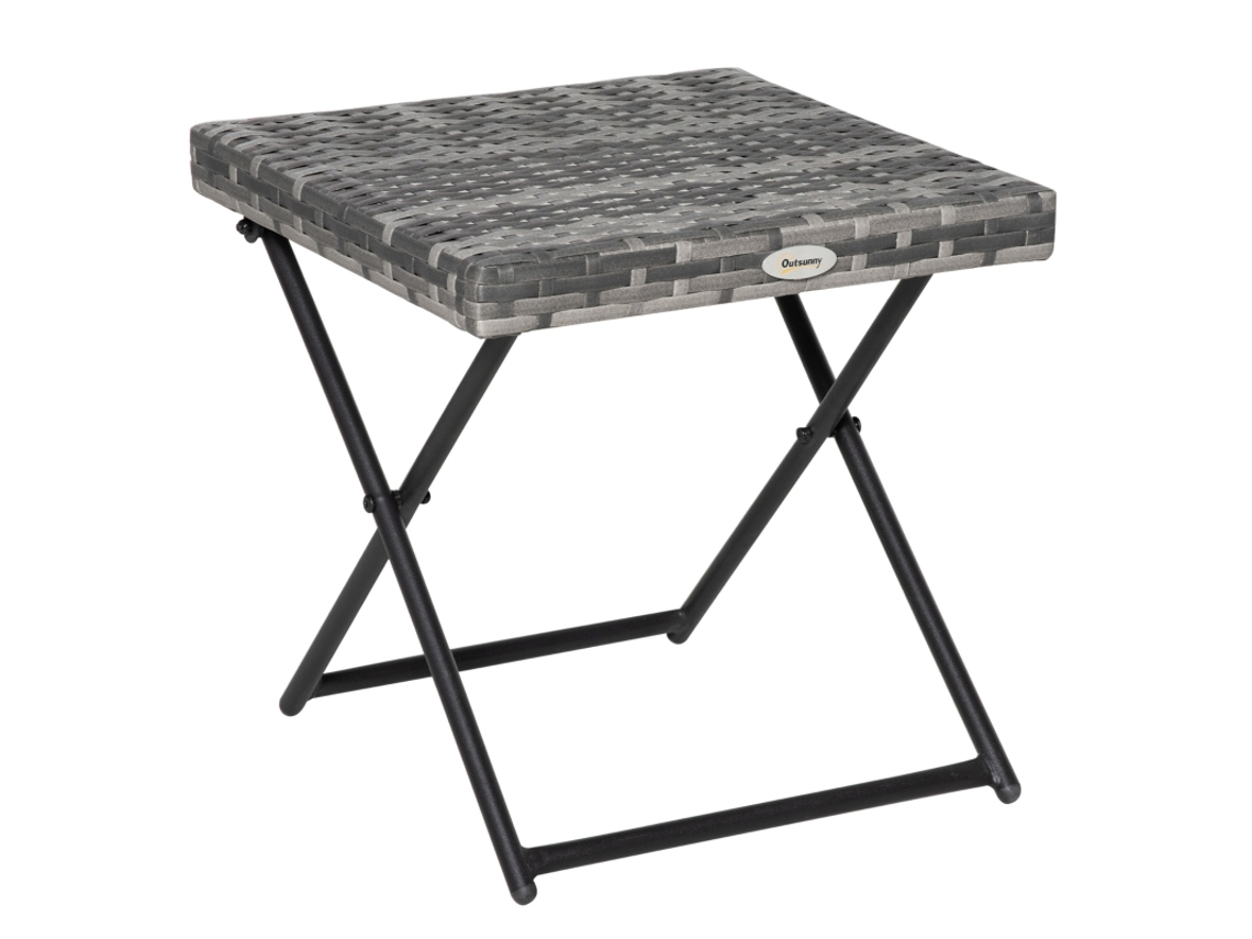 Mesa Centro Polirratã Dobrável Metal 40cm Cinza BRAVENTO