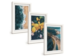 Conjunto De Quadros Com Moldura Praia, Limões E Montanhas Moldura Branca Fotos Para O Corredor Espelharte (3 Peças 20x30 Cm)