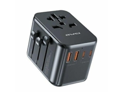 Adaptador De Rede Awei 2xusb+3xusb, C, 39 35w 4 Em 1 Us/au/eu/uk Preto/ Preto Carregador Universal De Viagem Gan
