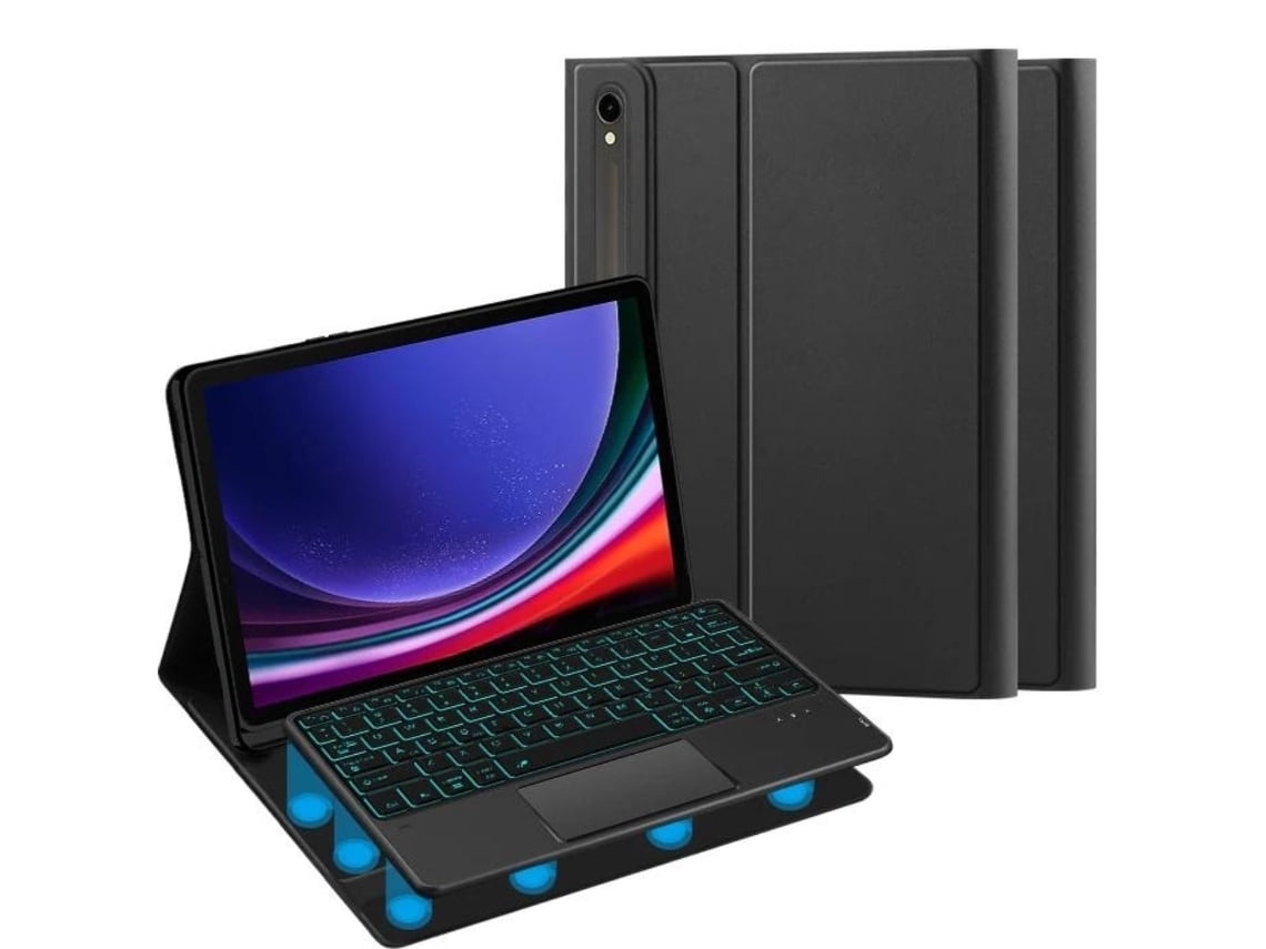 Lurelia Capa Com Teclado Bluetooth Para Samsung Galaxy Tab S9 Plus 12.4, Retroiluminada, Touchpad, Preto