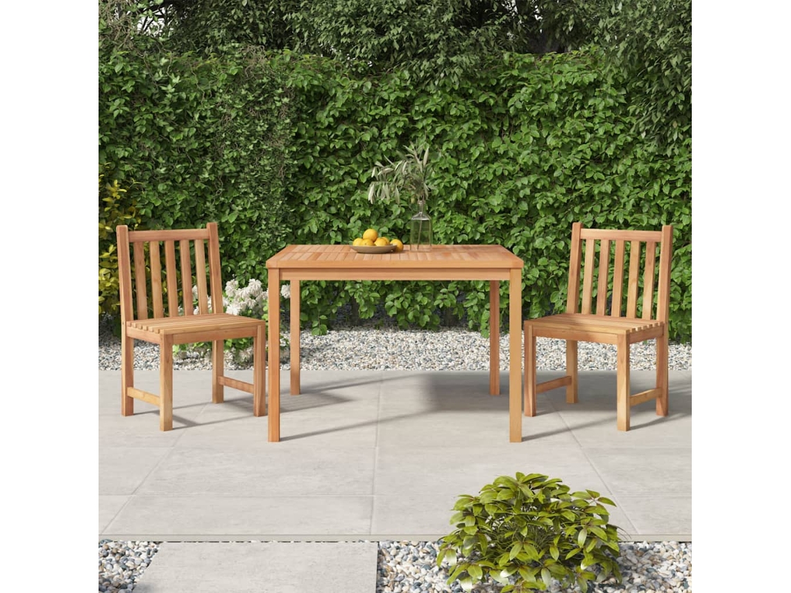 Vidaxl 3 Pcs Conjunto De Jantar Para Jardim Madeira De Teca Maciça