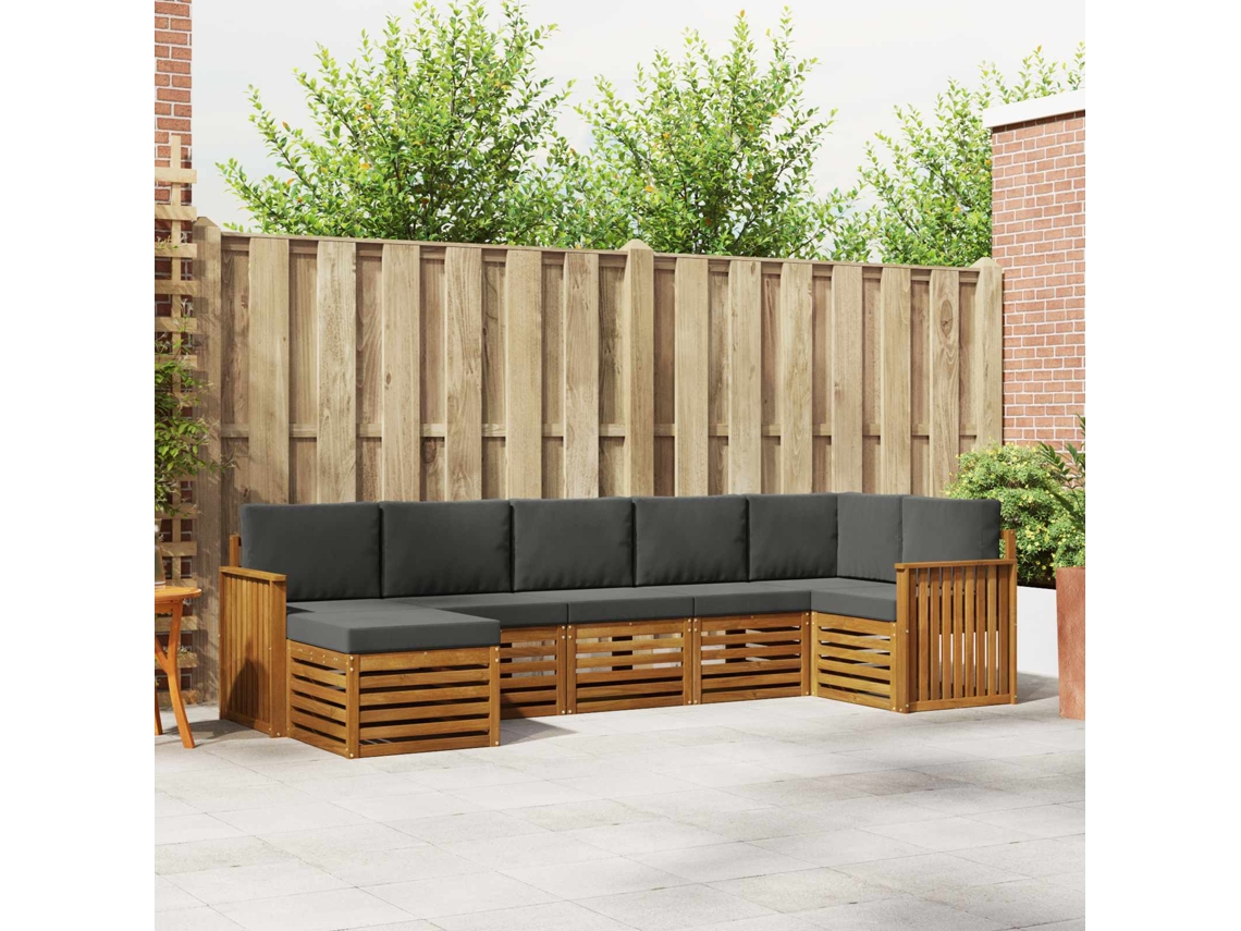 Vidaxl Conjunto De Sofá Sectional 7 Pcs Natural E Antracite