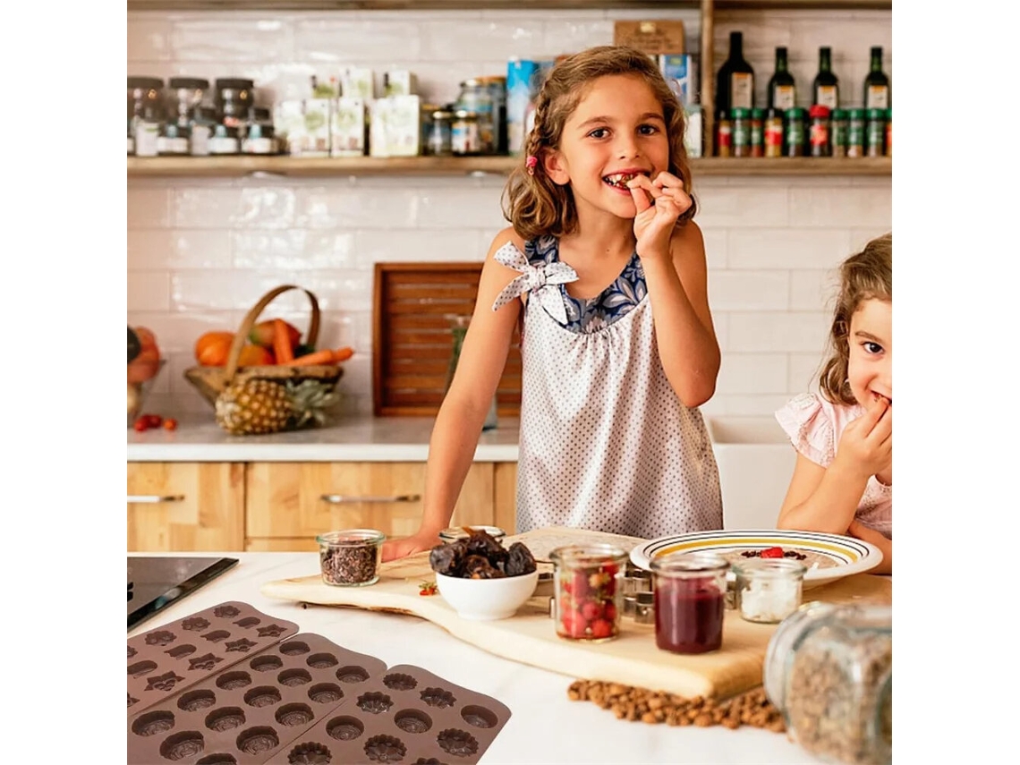 Conjunto 4 Moldes Silicone Grau Alimentício Chocolate Formato Rosa Coração Waffles Doces Cubos Gelo Gelatina Sabonetes Artesanais Decoração Bolos MDUG