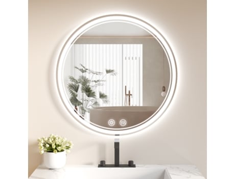 Espelho redondo de LED para banheiro Botifly de 60 cm, antiembaçante, 3 modos de iluminação, montado na parede