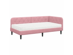 Estrutura de Cama de Canto com Colchão Rosa e Veludo 90x200 cm MAISON EXCLUSIVE