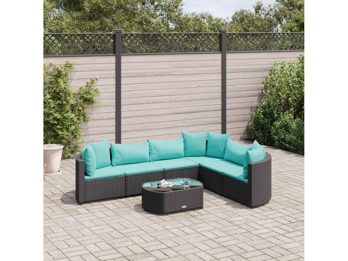 Conjunto de 7 Sofás para Jardim com Almofadões Vime Pe Preto MAISON EXCLUSIVE (7 pcs)