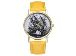 Relógio de pulso masculino vintage simples e moderno com movimento de quartzo e pulseira de couro PU T63-a (amarelo)