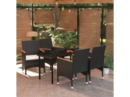 Vidaxl 5 Pcs Conjunto De Jantar P/ Jardim C/ Almofadões Preto