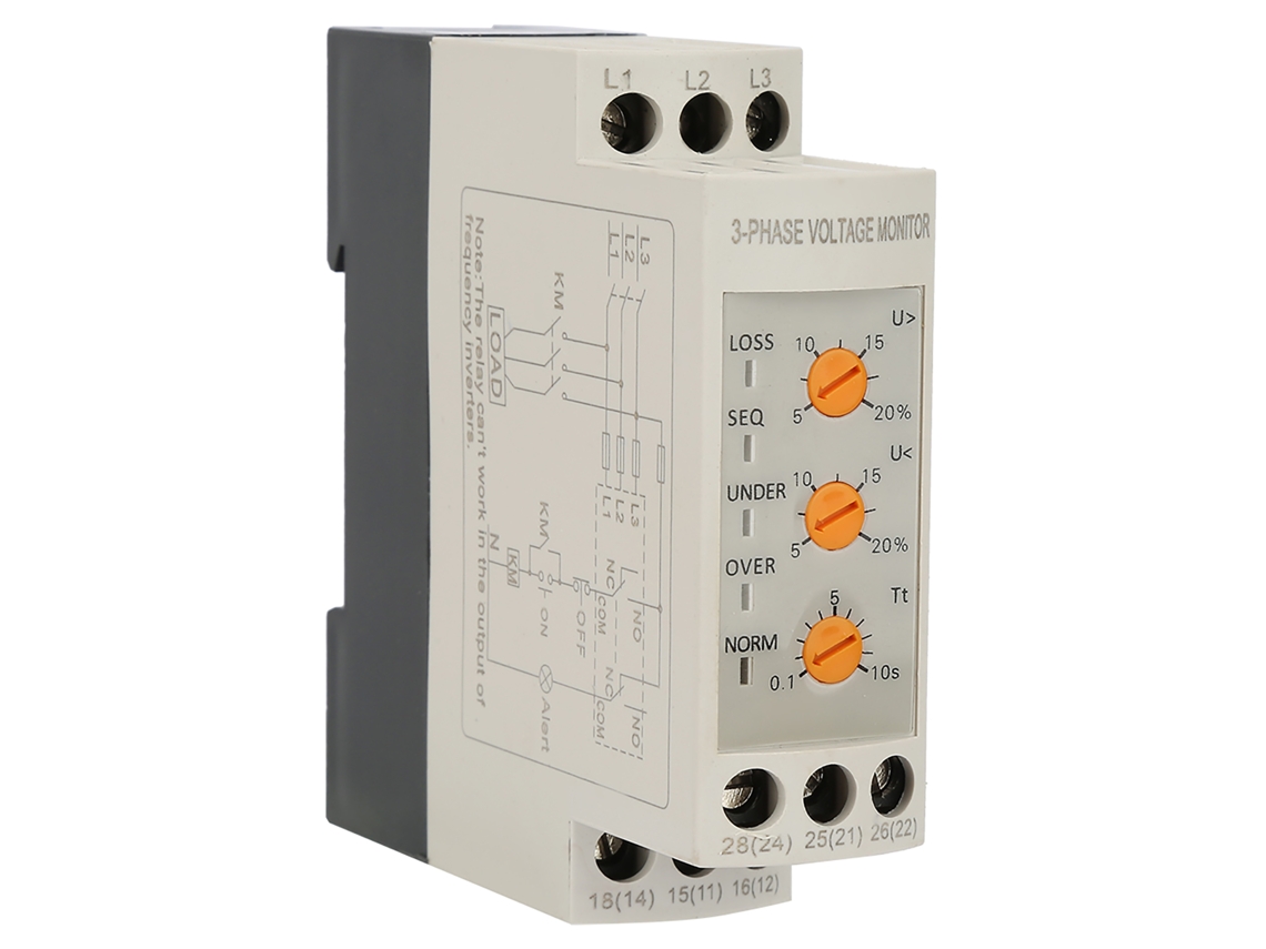 Relé de Proteção de Voltagem Ajustável Trifásico Jvrd 380w com Monitoramento de Sobre e Subvoltagem