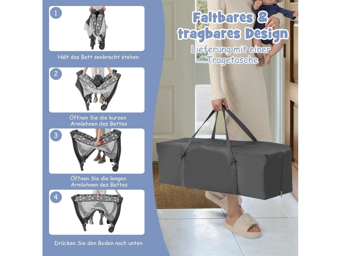 Cama de Bebê 5 em 1 Berço de Viagem com Cama Lateral Portátil e Colchão Dobrável NORTHIX | NORTHIX