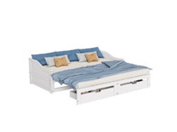 Sofá Cama De Madeira Maciça 90x200 Cm, Extensível Até 180x200 Cm, Duas Gavetas Para Arrumação, Dormir Confortável, Sala De Estar Ou Quarto De Hóspedes