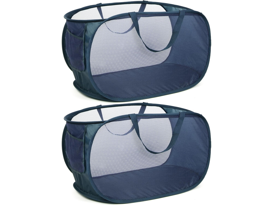 Cesto de Roupa Suja Dobrável e Resistente, Cesto de Roupa Suja de Malha com Bolso Lateral BRILVIBERA