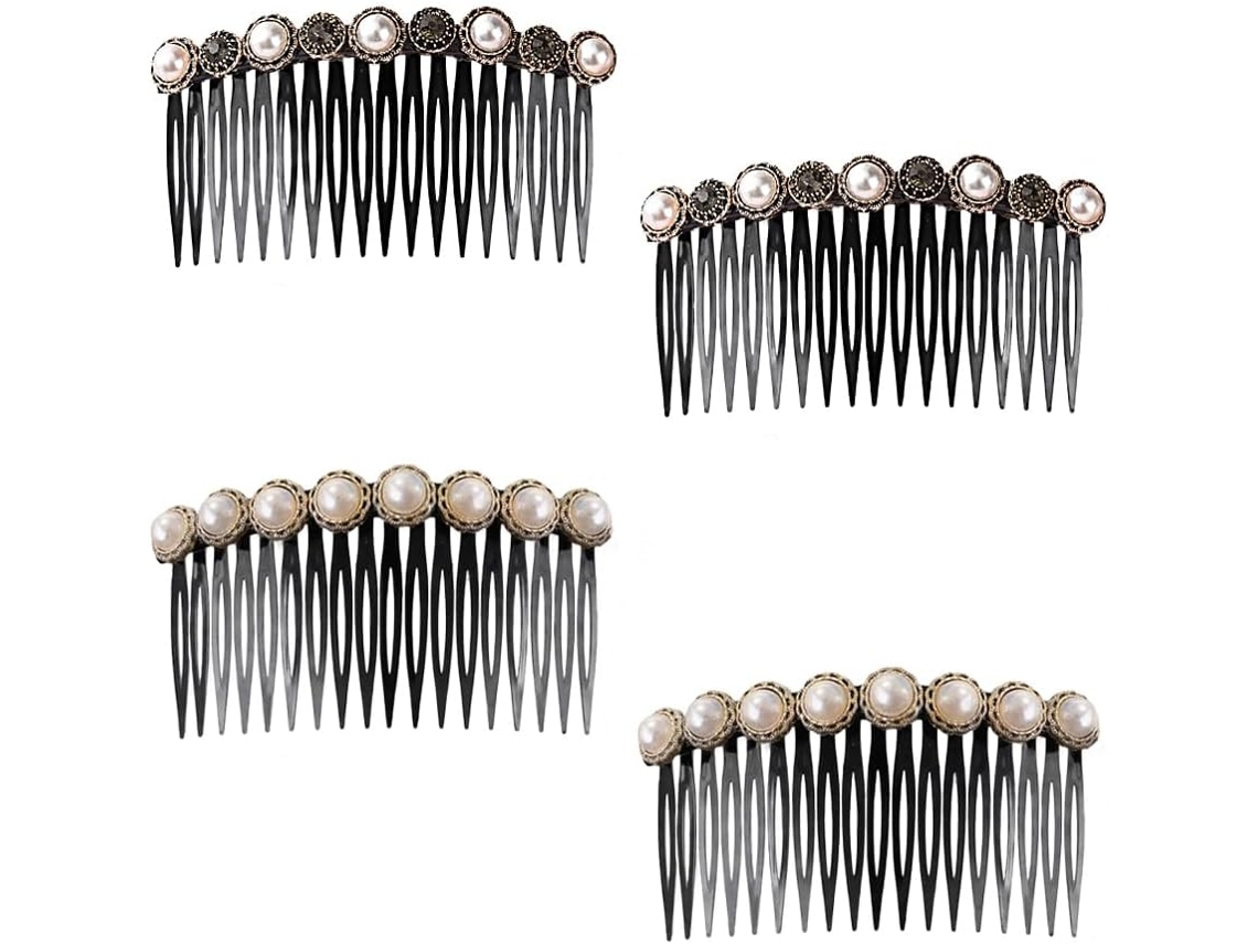 Conjunto de 4 pentes de cabelo vintage, pentes laterais decorativos com pérolas e strass para mulheres, ideais para casamentos, festas, noivas, bailes e ocasiões especiais.