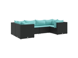 Conjunto de 6 peças de lounge de jardim com almofadas Vime Pe Preto MAISON EXCLUSIVE