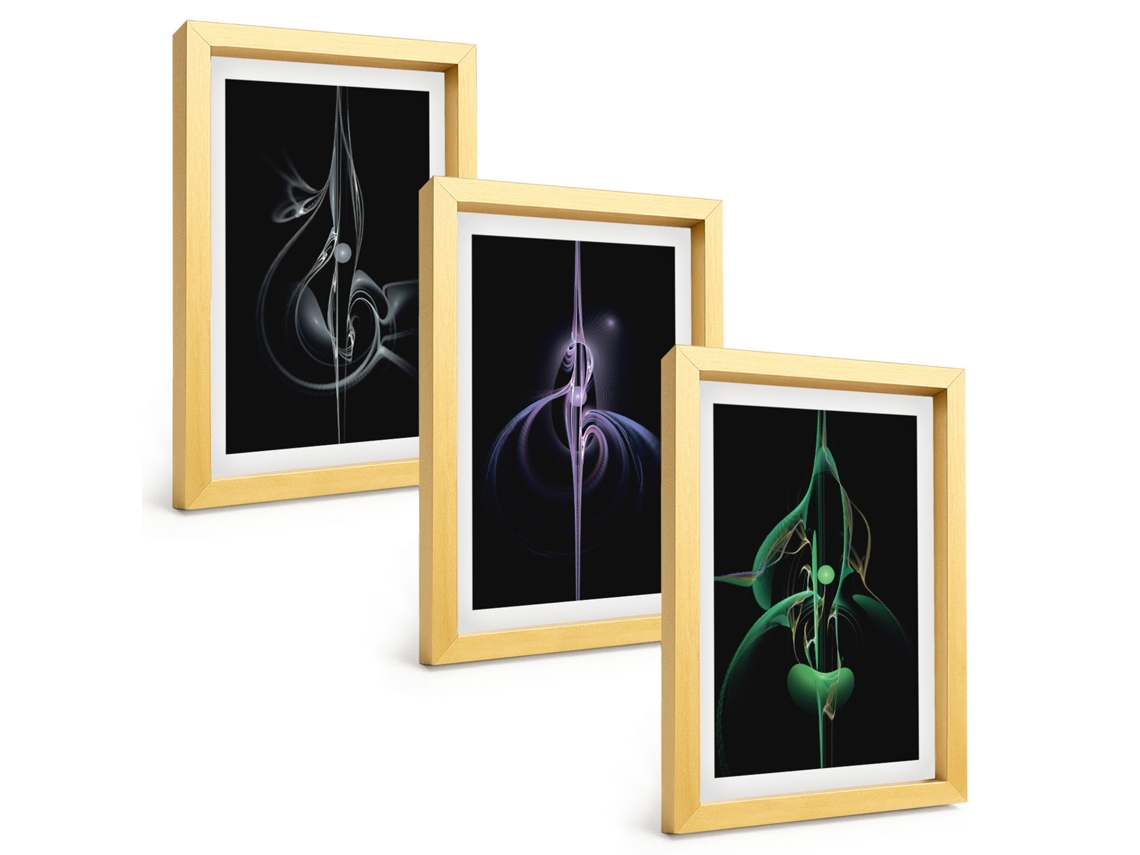 Composição De Quadros Padrões Abstratos, Preto Cores Espelharte (3 Peças 20x30 Cm)
